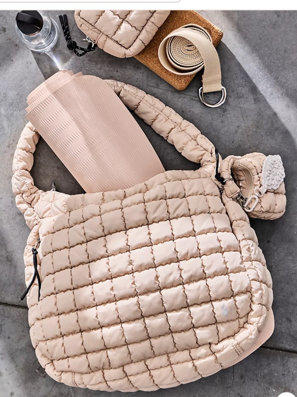 FP Movement by Free People Quilted Hobo Shoulder Bag - Beige